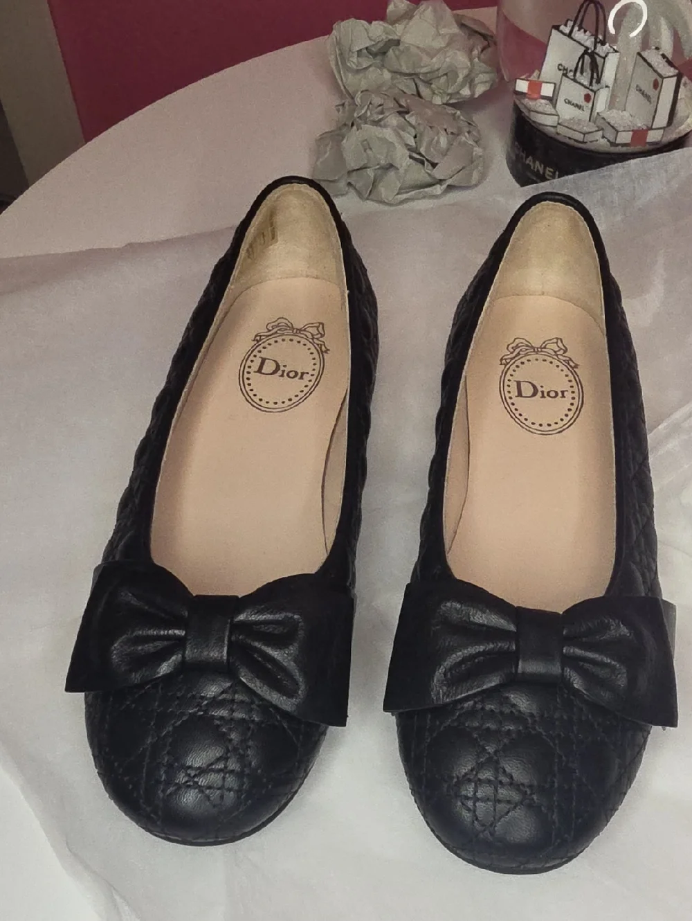 Dior Girls Quilted Leather Bow Ballet Flats! Size US 2